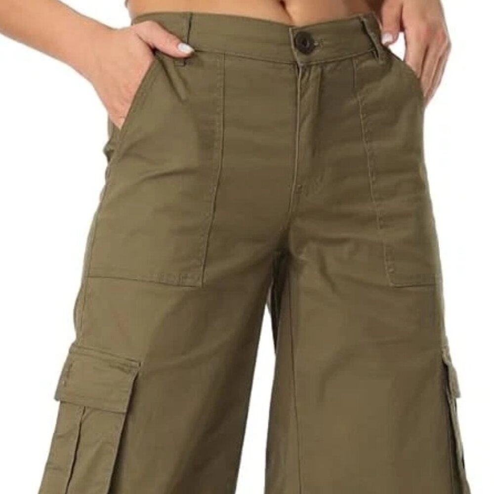 Wide Leg Drawstring Cargo Pants Women's Baggy Parachute Army Green Streetwear XL